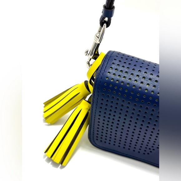 COACH Legacy Penny Blue Perforated Crossbody With Turnlock and Yellow Tassels - Picture 4 of 10